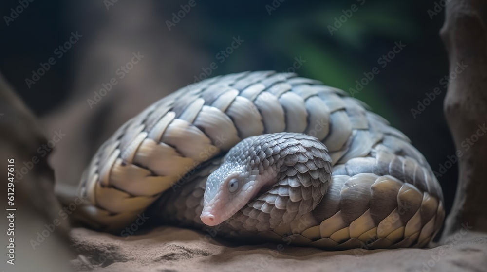Aufkleber a close up of a snake on a rock near a tree. generative ai