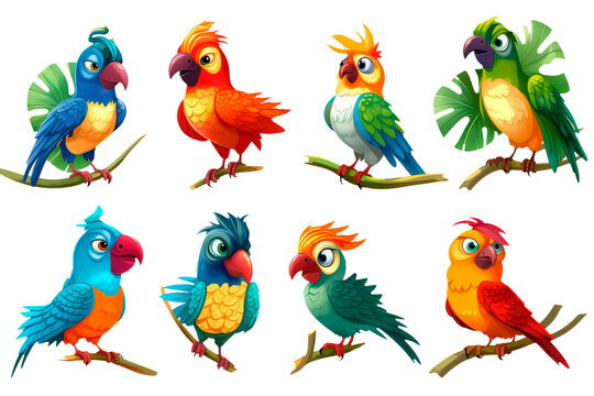 set birds in cartoon style for video game isolated on white background, AI Generative AI