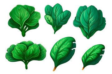 set spinach in cartoon style for video game isolated on white background, AI Generative AI