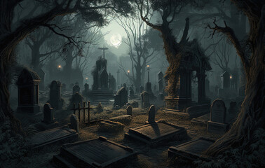 Fototapeta na wymiar Sinister Graveyard at Twilight