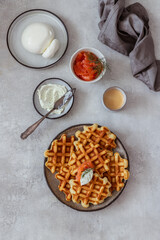 Belgian waffles with salmon  and cream cheese 