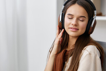 happy smile phone girl teenage music earphones meditation chair lifestyle