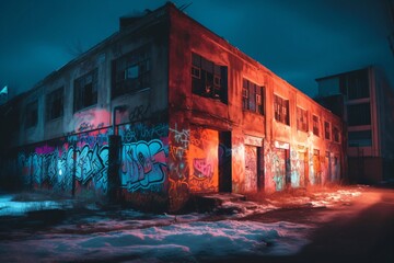 abandoned industrial building with graffiti on the walls created with Generative AI technology