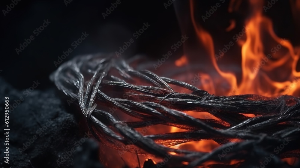 Poster a close up of a bunch of sticks on a fire. generative ai