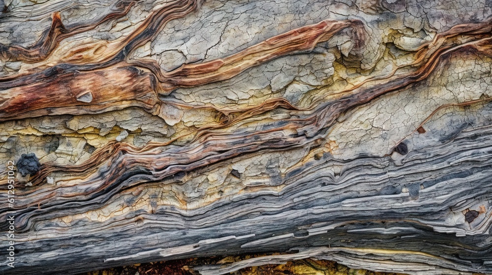 Poster a close up of a tree trunk with a brown and yellow pattern. generative ai