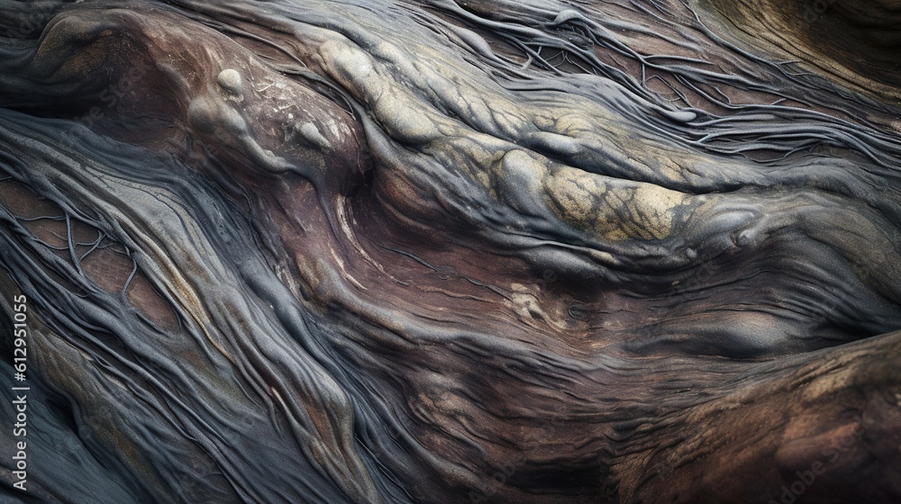 Poster a close up of a tree trunk with a lot of roots. generative ai