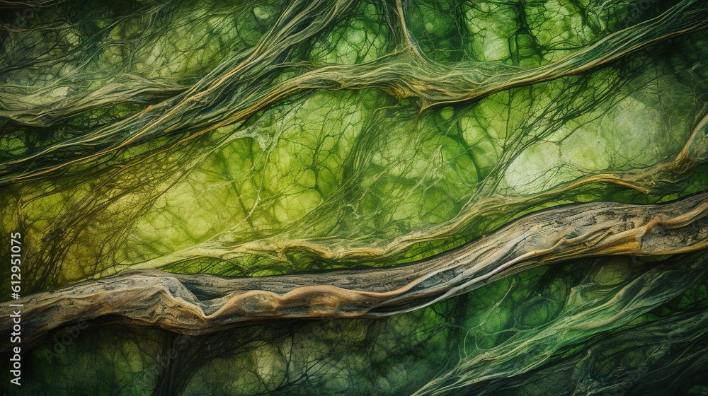 Poster a close up of a green leaf with a tree branch in the background the leaf is a vibrant green color, a