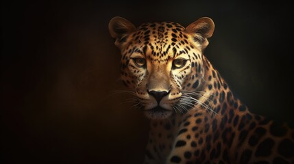 Naklejka na ściany i meble a close up of a leopard on a black background with a blurry background. generative ai