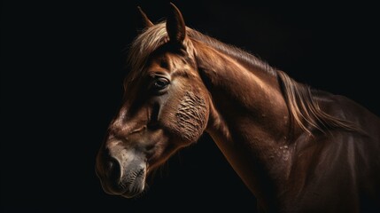 Fototapeta na wymiar a brown horse with a black background and a black background. generative ai