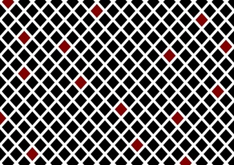Abstract mosaic grid in black, white and red colours, square shaped mesh background. It can be repeated perfectly. Grid, lattice pattern.