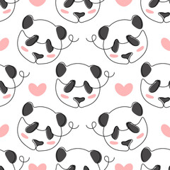 seamless pattern cute panda one line