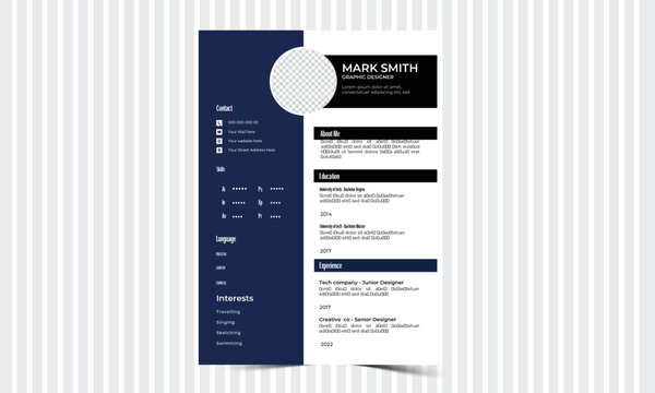 Clean Modern Resume and Cover Letter Layout Vector Template for Business Job Applications, Minimalist resume cv template, Resume design template, cv design, multipurpose resume design