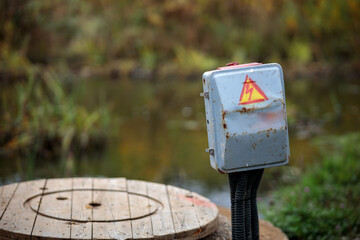 outdoor electric cabinet with a sign