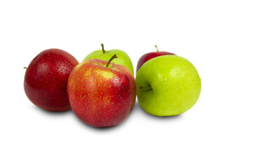 Ripe red and green apples isolated on a white background.