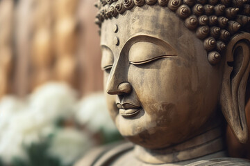 Fototapeta na wymiar A serene and peaceful image of a Buddha statue in a cross-legged meditation pose, Generated with AI