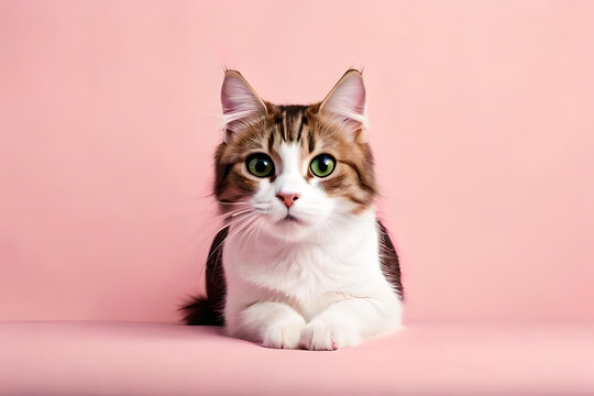 Munchkin cat on light pink background