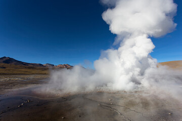 View of hot and boiling water at  El Tatio