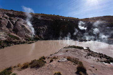 View of hot and boiling water at  El Tatio