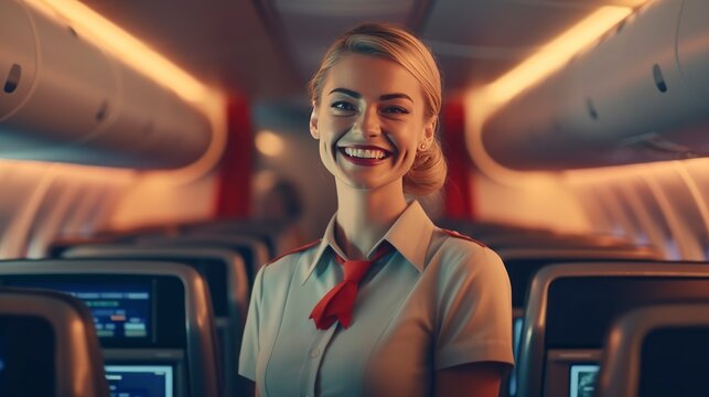 Stewardess, airline flight attendant, 8K, realistic photography, AI generation