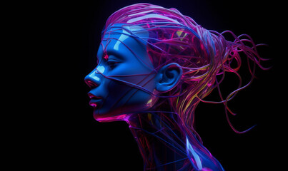 Metaverse woman generated 3d creature purple and blue