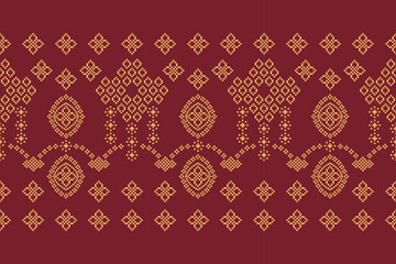 Ethnic geometric fabric pattern Cross Stitch.Ikat embroidery Ethnic oriental Pixel pattern red background. Abstract,vector,illustration. Texture,clothing,frame,decoration,motifs,silk wallpaper.