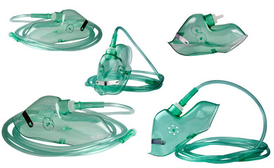 medical oxygen masks on white background