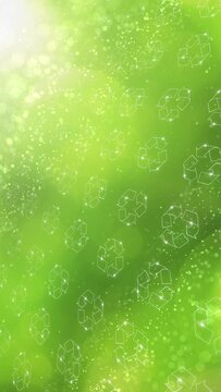 Sunny green bokeh with recycle icons pattern loop motion. Concept ecology and environment.