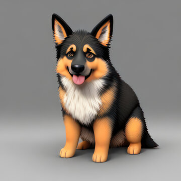 AI Generative Image of cartoon style cute German Shepherd puppy