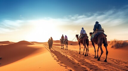 camel caravan in the desert Sahara Morrocco