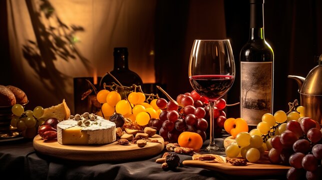 various types of exquisite wine in glasses and grape
