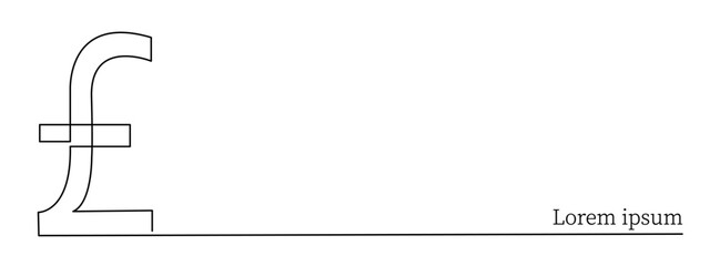 Pound Sterling currency, one line art, continuous contour drawing,hand-drawn icon for business,international financial valuta sign,trendy template for web design,social media.Editable stroke.Vector