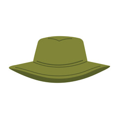 Fisher hat. Khaki panama, cartoony flat headwear for hunting, fishing and camping.Protective clothing for outdoor hobbies, simple design.Isolated. Vector illustration
