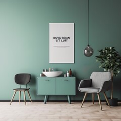 picture mockup living room green background