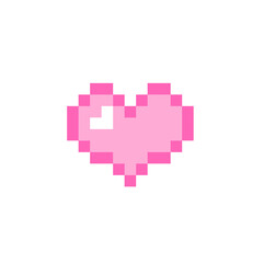 Pink pixel heart icon. Clipart image isolated on white background