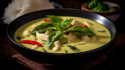 Embark on a culinary journey with our delectable plate of Green Curry, a traditional Thai delight.