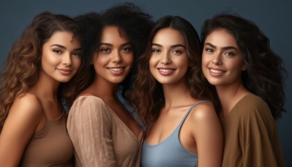 Obraz premium Beautiful smiling hispanic young women posing for a studio portrait looking at the camera. 