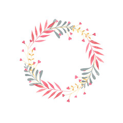wreath of watercolor leaves hand drawn, isolated illustration for the design of cards and invitations