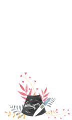 postcard drawn in watercolor for decoration prenatal ultrasound, fetal ultrasound, positive pregnancy test, twigs leaves