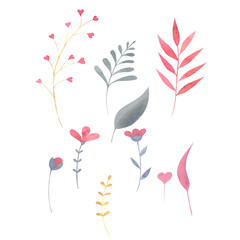 twigs with hearts painted in watercolor