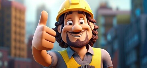 cartoon construction worker is showing his thumb up Generative AI