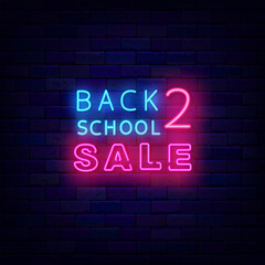 Naklejka na ściany i meble Back to school sale neon label. Colorful typography. Special offer concept. Vector stock illustration