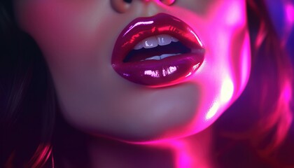 woman's lips are illuminated with neon