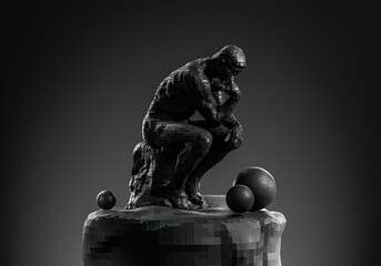 black thinking man statue and background 3d render image
