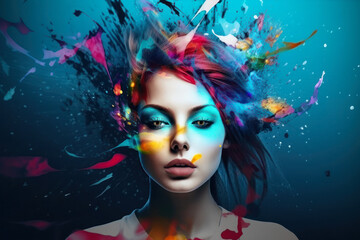 woman hair paint splash colors creative make up and dyeing salon ai generated