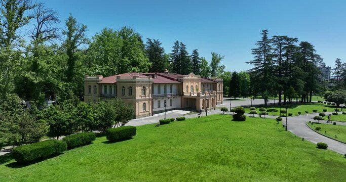Aerial view of Dadiani Palace in the center of Zugdidi city. Georgia