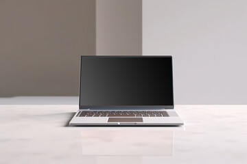 A laptop computer sitting on top of a table. Generative AI. Laptop, portable computer mockup.