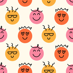 Fun Emoji Icons Seamless Pattern, Emoticon Faces