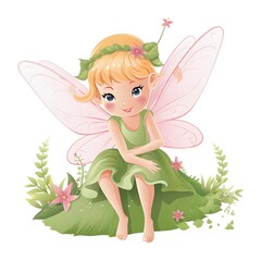 Whimsical fairy dreams, vibrant clipart of cute fairies with colorful wings and dreamy flower magic