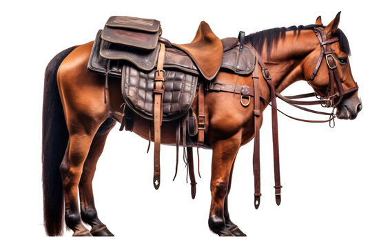 horse with saddlebag  isolated on the transparent background PNG. Top view. AI generative.