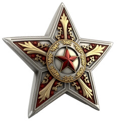 a red and gold star on a transparent background, in the style of soviet realism, white and bronze tones. Generative AI .